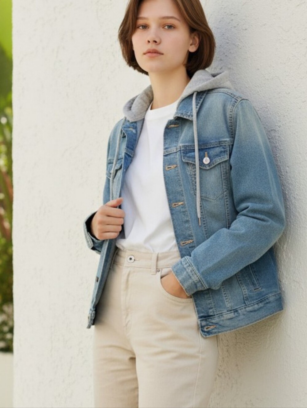 #U Old Navy Light Blue Denim Jacket with Gray Hood Lining